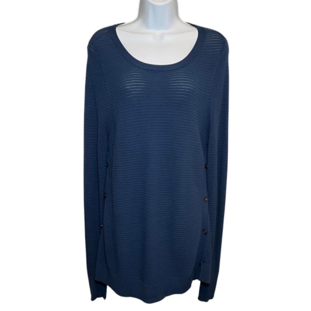 Ann Taylor Loft Womens Blue Ribbed Knit Button Side Pullover Sweater Size M